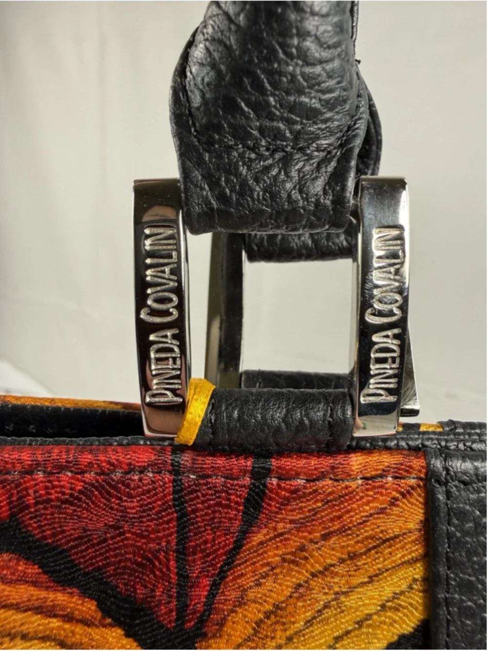 Pineda Covalin Leather Hand Bag Yaab Silk Embroidered Purse New
